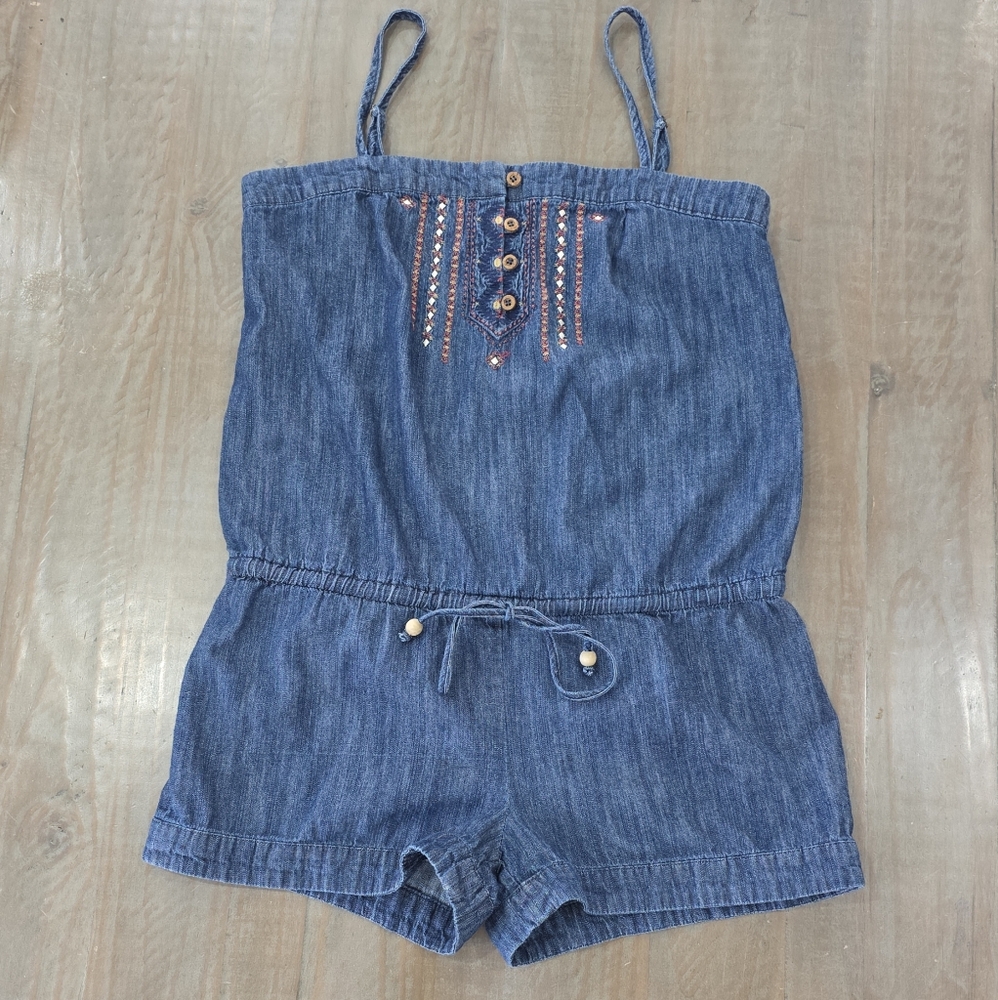 Heritage 1981 Womens Denim Romper with Colorful Embroidery #E2509-0113